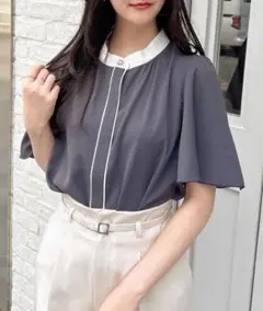 バイカラートロミフレア　ブラウス