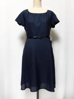 未使用　ナチュラルビューティーベーシック　ワンピース　S　紺　ベルト付き
