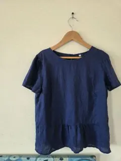 無印良品　リネン　ペプラム　半袖ブラウス　Sのサムネイル
