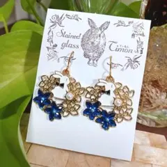 うさぎ パール フラワーリース❀ピアス ～雪月花～ ハンドメイド No.1433