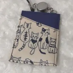 キャンバス a.y.judie 猫デザイン パスケース ストラップ付き