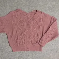 ピンク ケーブルニット Vネック カーディガン