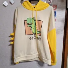 裏起毛恐竜イラスト付きカジュアルパーカー