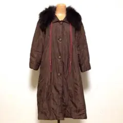 【最高級】BALMAIN シルク100% ファーコート 茶 ロゴリボン 9ARのサムネイル
