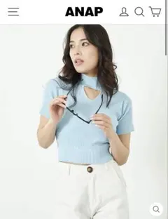 ANAP リブニット 半袖 トップス 水色