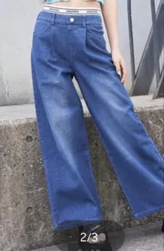 アナップガール ロゴ ワイド パンツ M 150 160 デニム ボトム