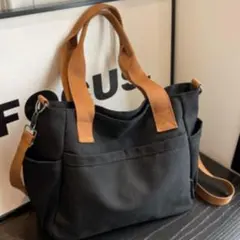 大容量 2wayショルダーバッグ 　キャンバス トートバッグ ブラック