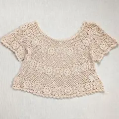 earth music＆ecology ショート丈 花柄レース編み 半袖トップス