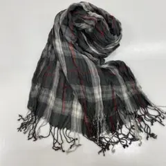 ♦︎798 UNTITLED シワ加工ストール チェック柄ストール グレー