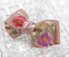 大人可愛いリボンヘアゴム☆インド刺繍リボン×グログランリボンA180