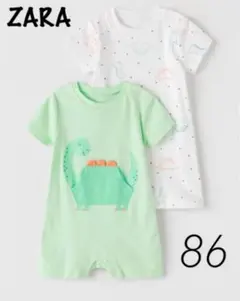 ZARA ベビー 新品 恐竜柄ショートオール 86 プリント ロンパース 半袖