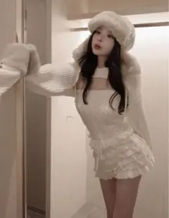 Darich ホワイトフリルニットセットアップ