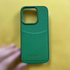 ELEGANCE グリーン iPhone15proケース カードポケット付き