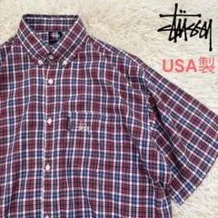 90s STUSSYステューシー チェック 半袖シャツ ボタンダウンUSA製 L