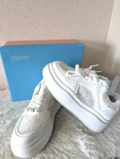 Popteen ホワイト 厚底スニーカー　24.5cm スパンコール　パール