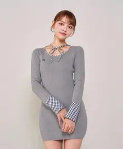 ダーリッチ　チェックリボンニットミニワンピース