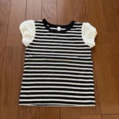 キッズ Tシャツ 黒白ボーダーフリル袖