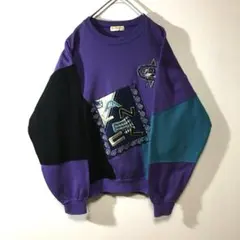 【個性派古着】レア!日本製　LANCEL　マルチカラースウェット　豪華刺繍入りのサムネイル