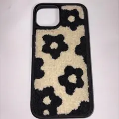 iPhone 13 14 対応 ボア素材 フラワー柄 ケース