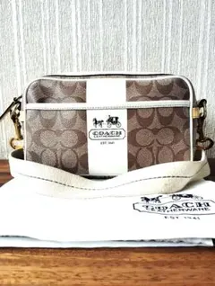 美品　COACH　コーチ　ストライプ　シグネチャー　2WAY　保護袋付き