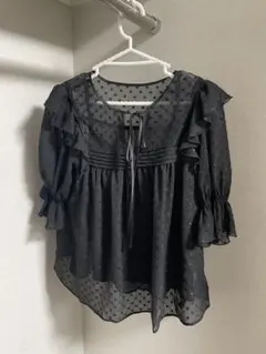 Lily Brown ドット柄フリルブラウス＆ロングスカートセットアップ
