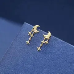925スターリングシルバータイニームーンスターピアス 三日月と星