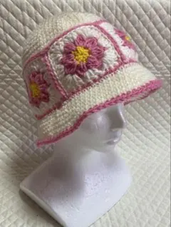 クラッシャーハット　クロシェハット　ビーニー　バケットハット　モチーフ編み