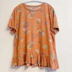 SONOMA 花柄フリル裾Tシャツ M オレンジ 海外古着
