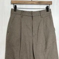 ローリーズファーム　センタープレス チェックパンツ　ウエストゴム　茶　L