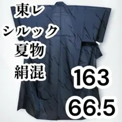 ☆【美品✨】東レシルック さんび 洗える着物 夏着物 織物調 絹混 藍色