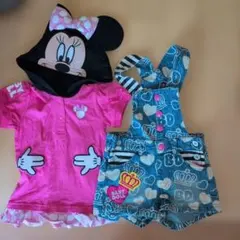 タグ付未使用☆BABYDOLL ミニー フード付きTシャツオーバーオールセット