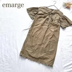emarge エマージェ　ワンピース タッセル　フリンジ　M 半袖　カーキ