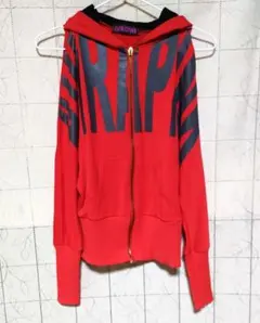 韓国ブランド AVIRA PINK 肩あきパーカー 赤 × 黒 Y2K