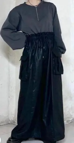 ニコアンド　グレー　ブラック　ロングワンピース
