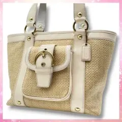 COACH かごバッグ ハンドバッグ トートバッグ ストロー エナメル バックルのサムネイル