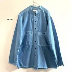 OUTIL ウティ　シャツ　ブルー　ノーカラー