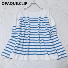 オペークドットクリップ　長袖カットソー　ボートネック　ボーダー　綿　トップス　M