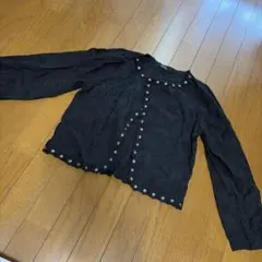 Meridian 刺繍ビーズ付き黒長袖ブラウス