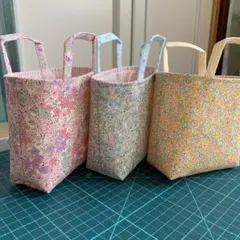 花柄ミニミニトートハンドメイド　　布バスケットハンドメイド