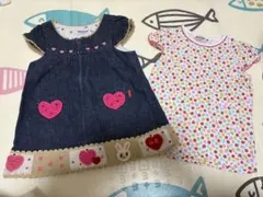 お値下げ‼️ミキハウス デニムジャンバースカート＆Tシャツ2点セット80