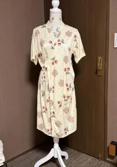 新品 チェリー＆くま ルームウェア ワンピース パジャマ 前開き 夏 さくらんぼ