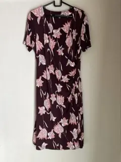 LAURA ASHLEY　総柄　美ライン　ワンピース　バーガンディ　13号