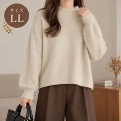 シャギーニット アイボリー ハイネック 長袖 ゆったり LL 秋冬