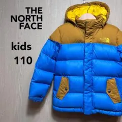 ザノースフェイス☆ダウンジャケット　キッズ110 ブルー　刺繍ロゴ