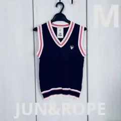 JUN＆ROPE ゴルフ M ネイビー Vネックベスト ニット 薄手