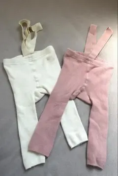 サスペンダー付きリブ編みスパッツ2色セット