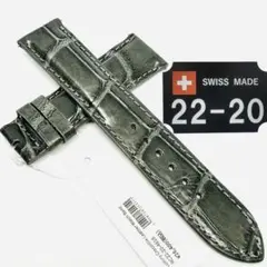 2820#19mm-18mmダークアッシュ☆レザーベルト☆クロコダイルスイス製