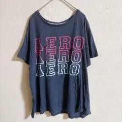 エアロポステール Tシャツ クルーネック 半袖 ロゴ ビッグサイズ 紺 混紡のサムネイル