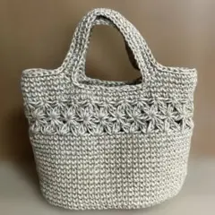 麻紐バック　花模様 麻ひもバック　カゴバック