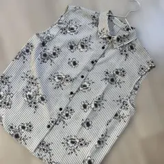 イエナ　ストライプフラワーノースリーブシャツブラウス